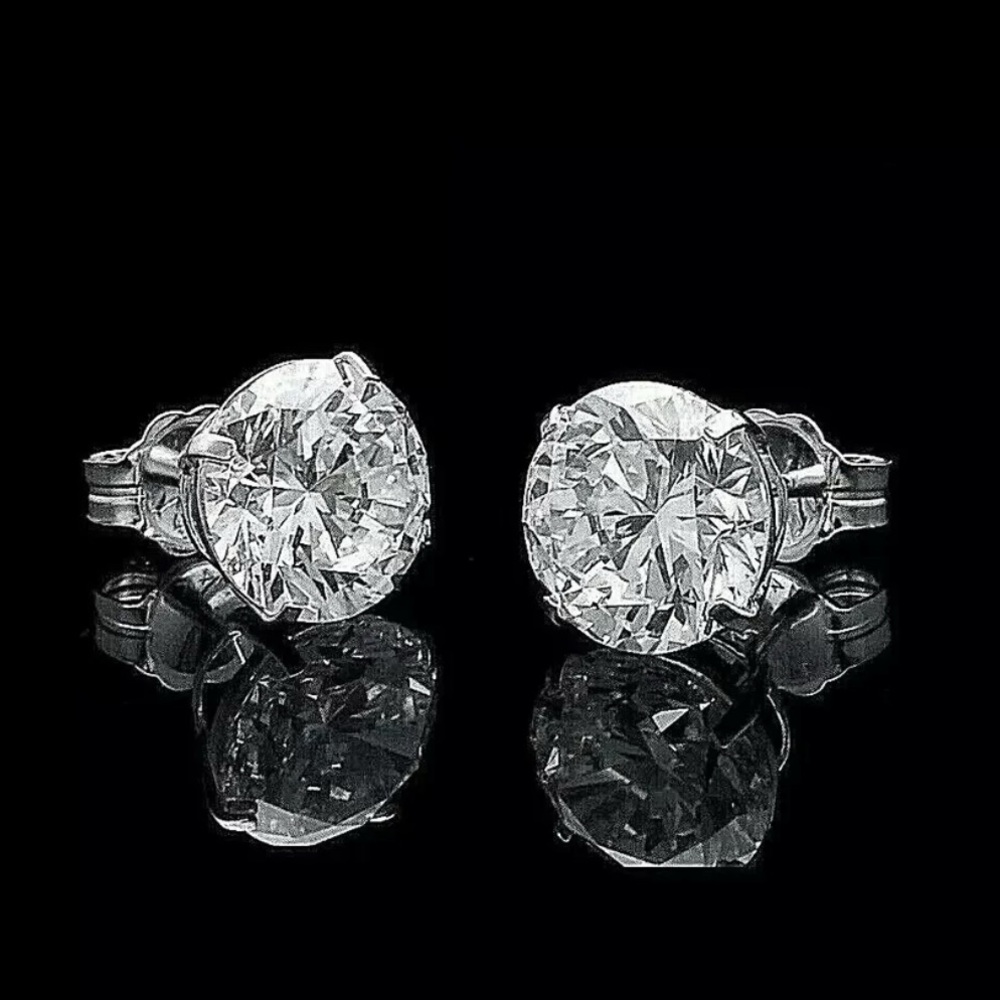 2.40 Ct Round Cut GRA FL/D Certified Moissanite Stud Earrings 14K White Gold 7mm